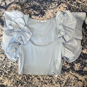 Zara Sky Blue Ruffled Blouse